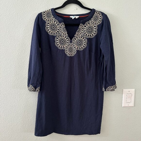 Boden Eda Embroidered Tunic Top Mini Dress Women's size US 4 Navy - Picture 1 of 9